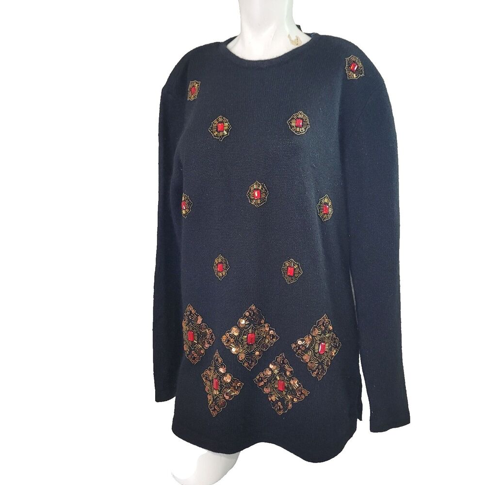 Robinson's Large sweater knit Silk Angora Rabbit Hair beads sequin shoulder pads